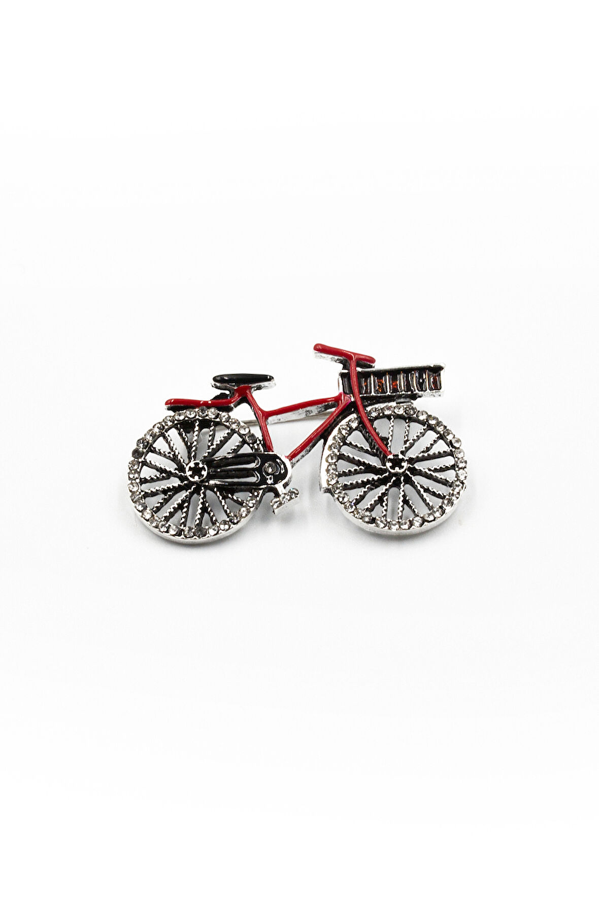 Zirkon Taşlı Bisiklet Broş Kırmızı – 3 cm Şık Aksesuar Modeli