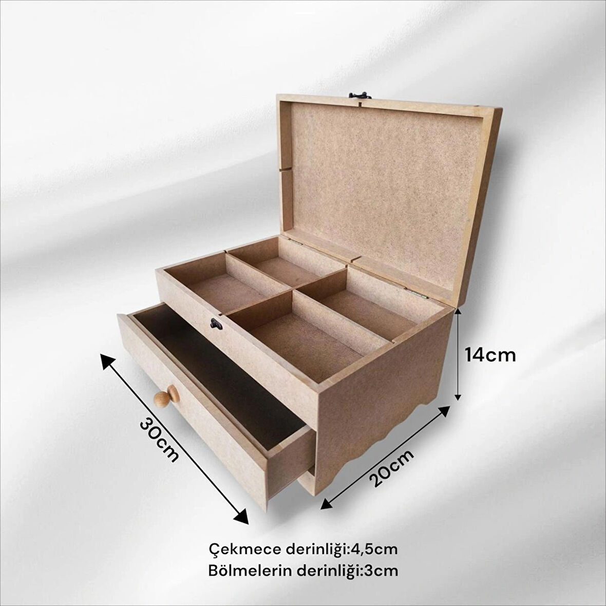 Ham Ahşap bölmeli-çekmeceli Çok Amaçlı Boyanabilir klipsli Organizer Kutu