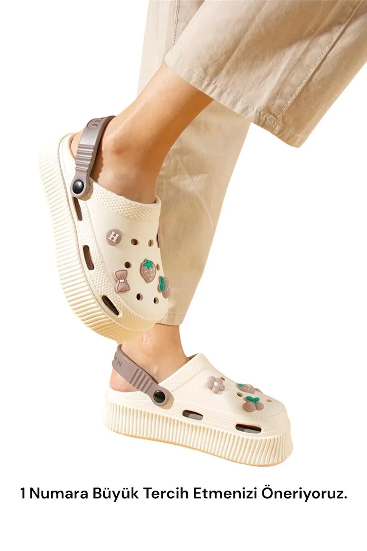 Yüksek Comfort Taban Kadın Sandalet KREM-FÜME