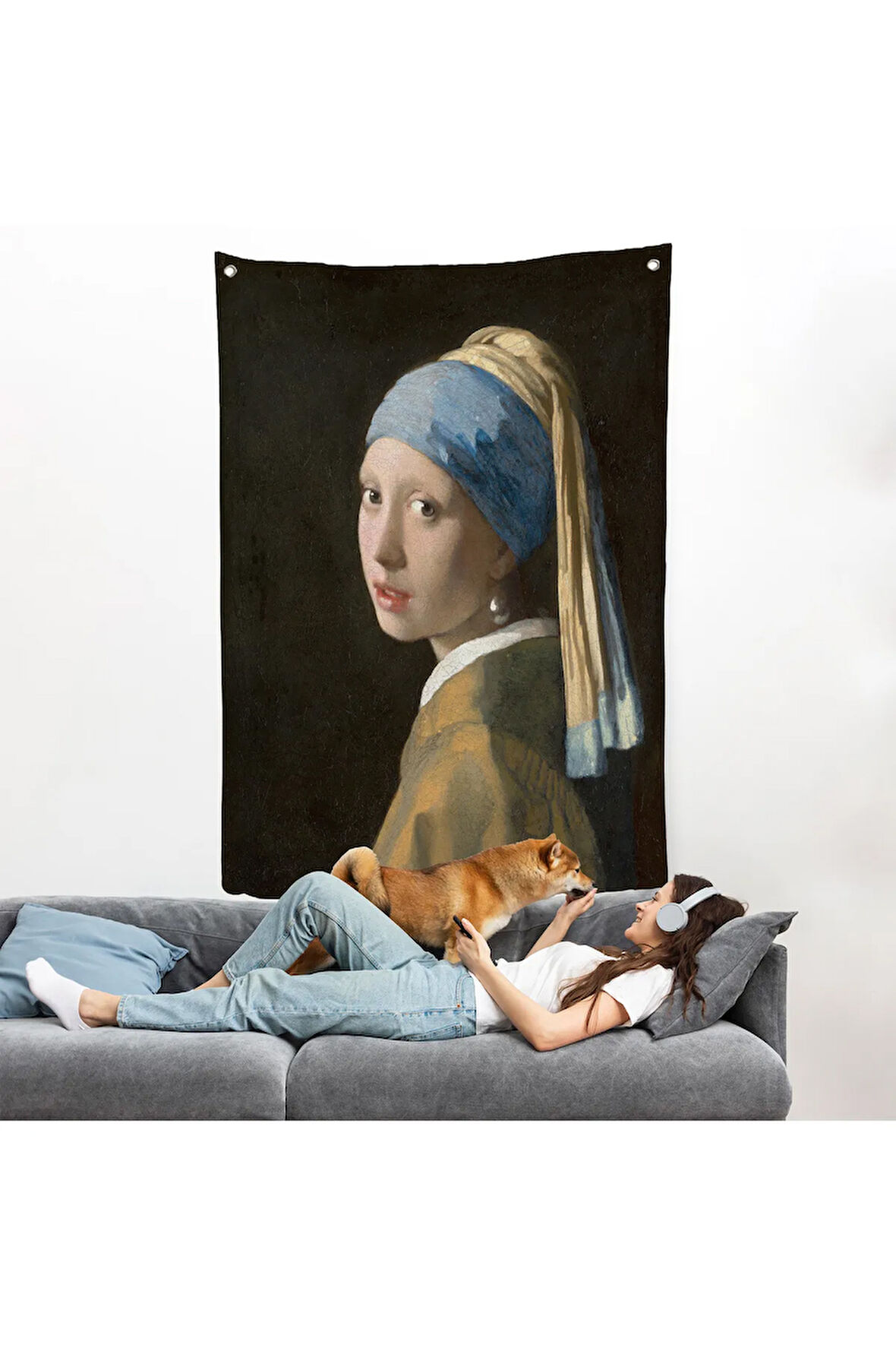 Johannes Vermeer - İnci Küpeli Kız Duvar Örtüsü - Girl with a Pearl Earring-7309