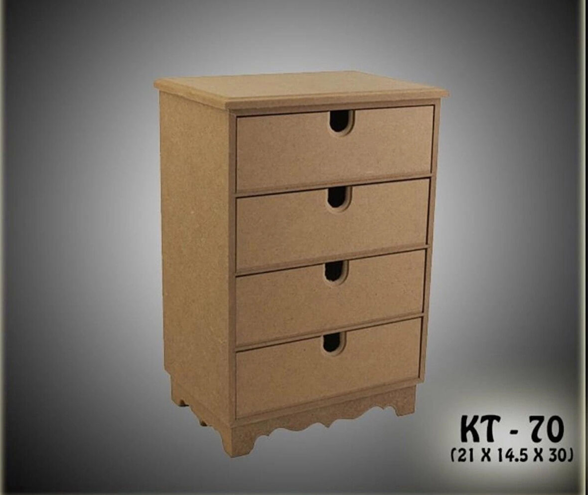 Ahşap Boyanabilir 4 Geniş Çekmeceli Takı-Makyaj Organizer Kutu