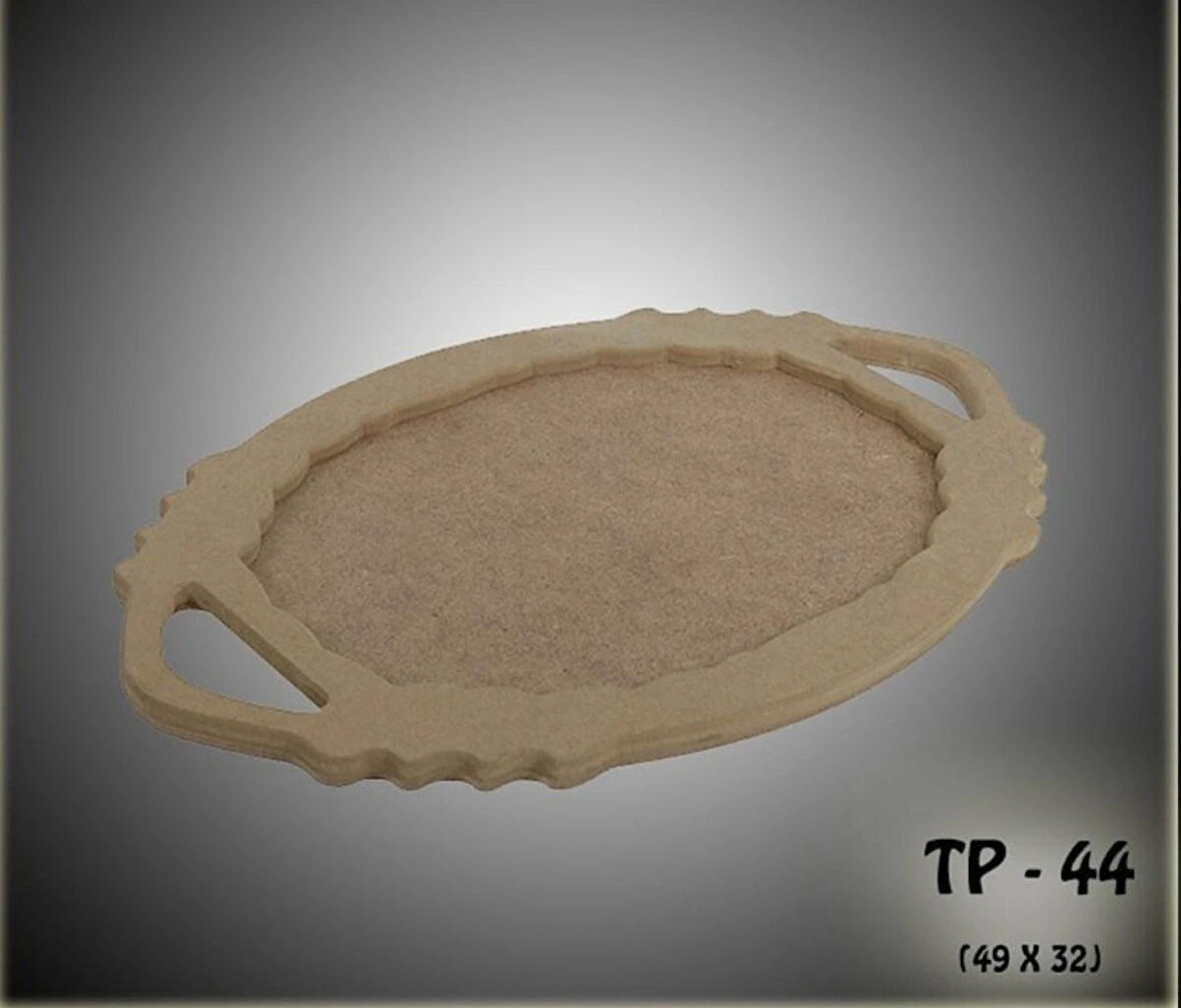 Ham Ahşap Boyanabilir Kulplu Oval Büyük Tepsi-Sunumluk