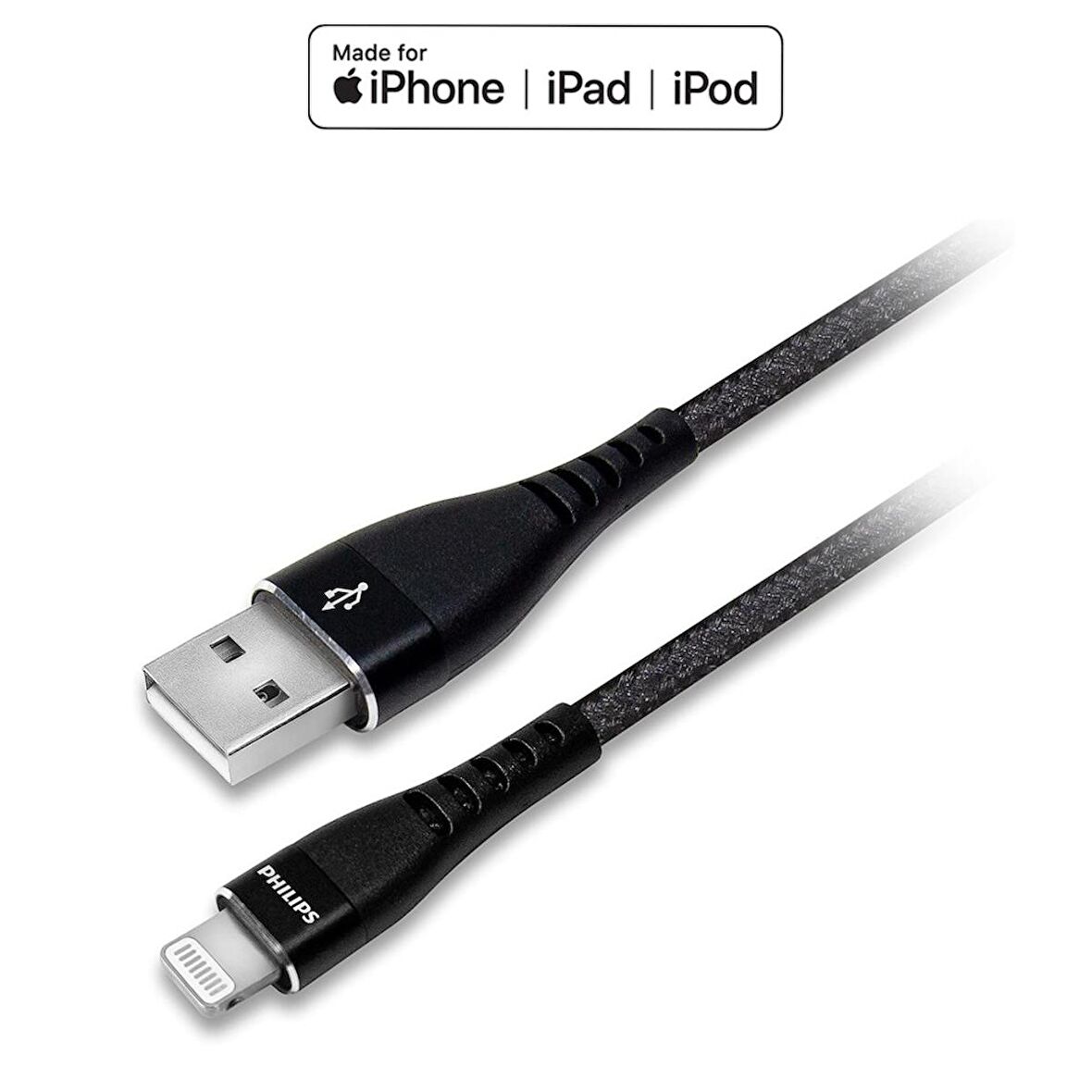 Philips Apple MFI Lisanslı İphone 6S Plus UsbA to Lightning 1.2Metre Hızlı Data ve Şarj Kablosu Siyah 