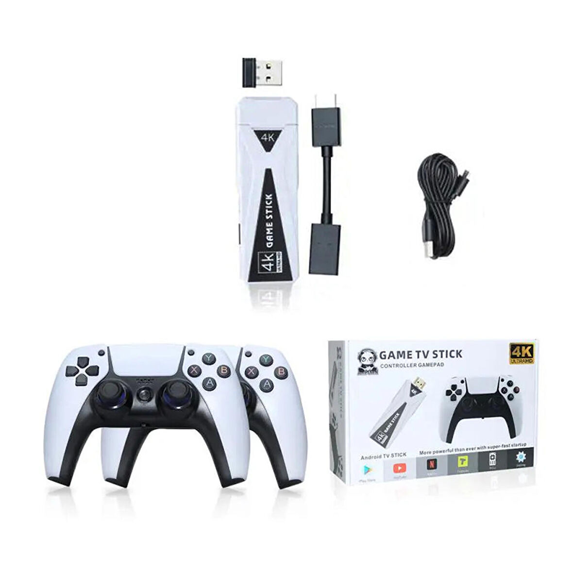 ScHitec 4K Android TV Stick ve Retro Game Konsol 10000 Oyunlu 64GB Beyaz