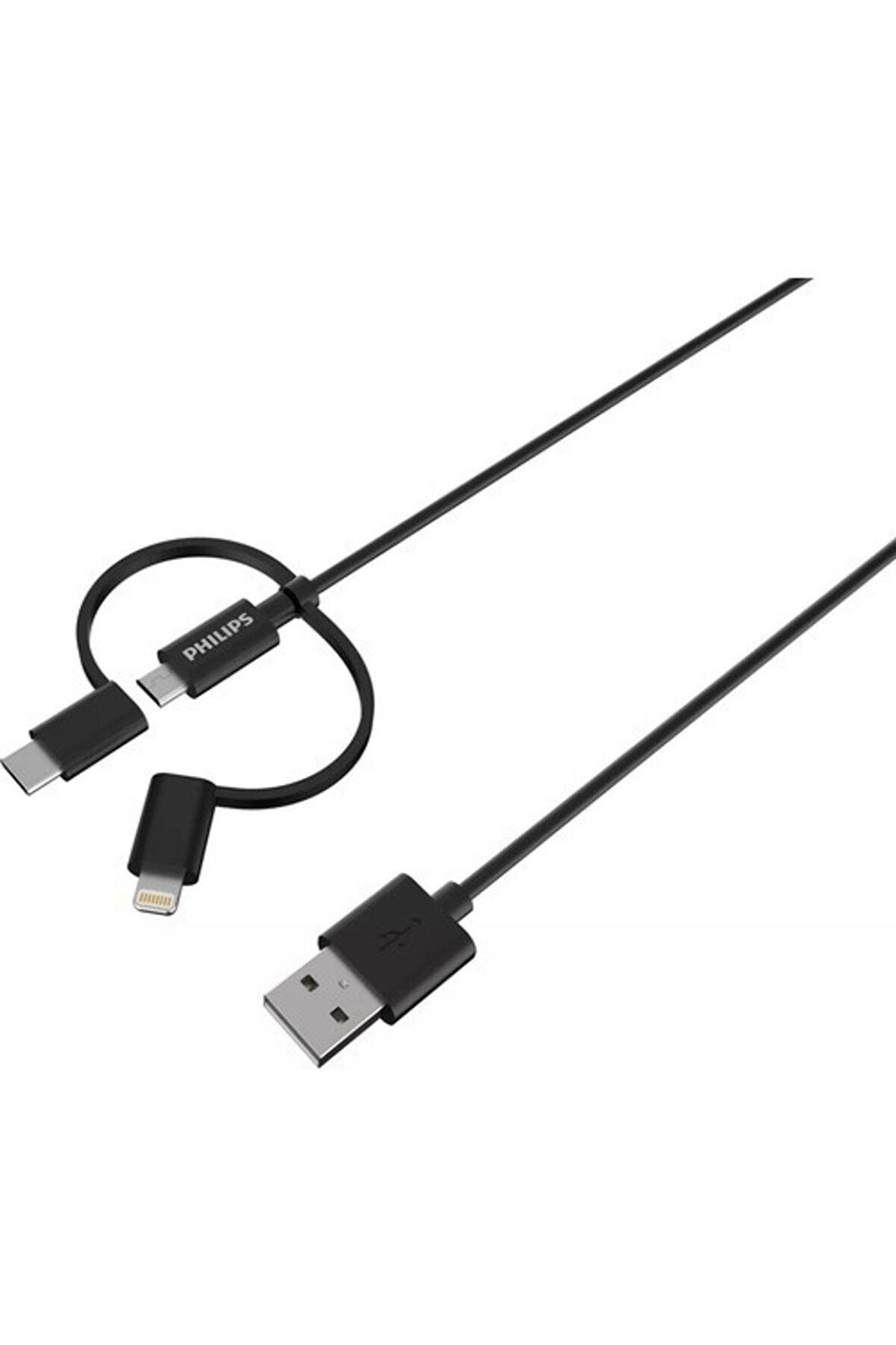 Philips MFI Apple Lisanslı İphone XR 3in1 Micro Usb-Lightining-Type-C Hızlı Şarj ve Data Kablosu 2m Siyah 