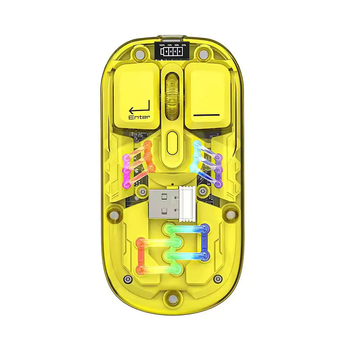 ScHitec M379 Çift Bağlantılı Bluetooth Kablosuz Modlu + 2.4Gh Type-C Şarjlı Gaming Mouse Sarı