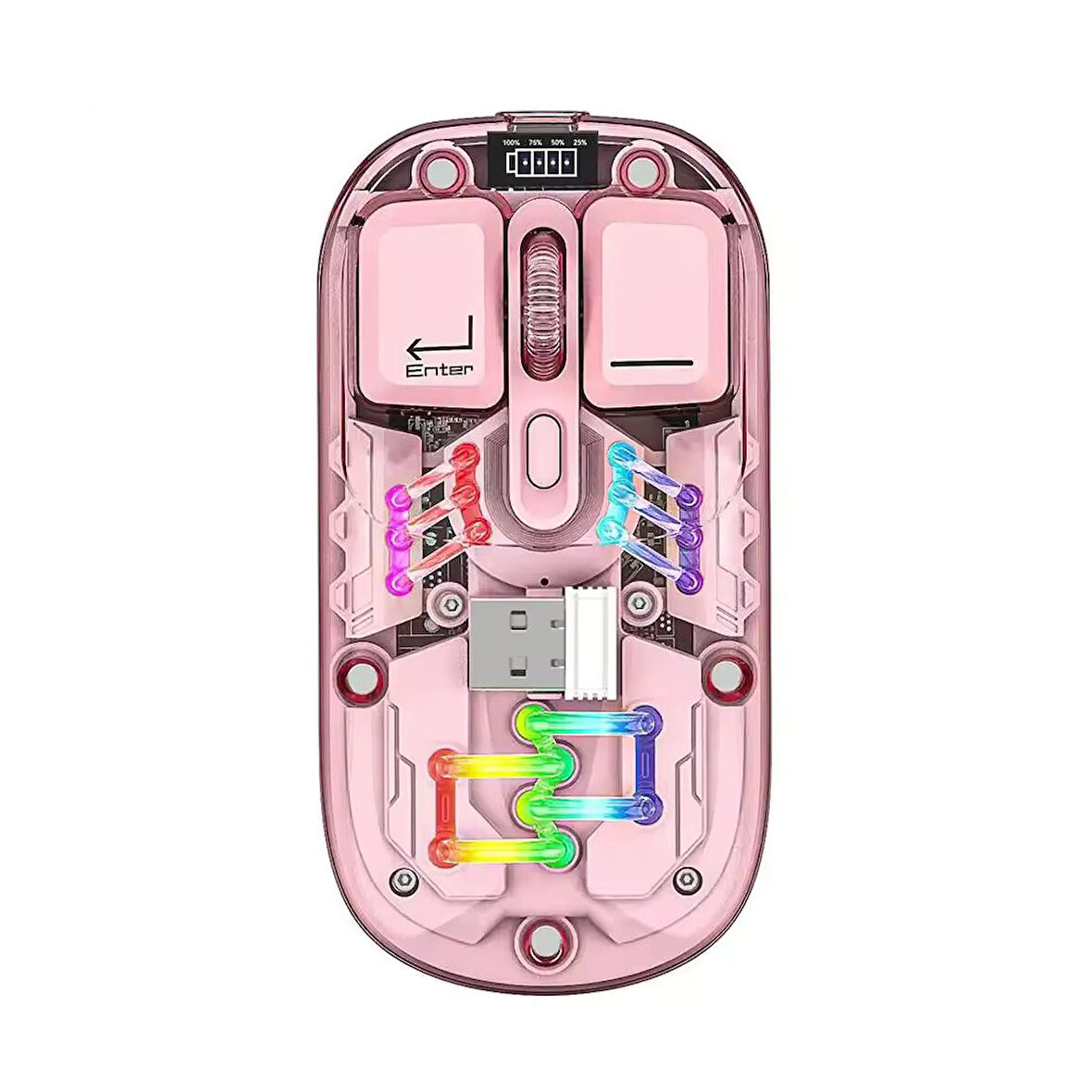ScHitec M379 Çift Bağlantılı Bluetooth Kablosuz Modlu + 2.4Gh Type-C Şarjlı Gaming Mouse Pembe