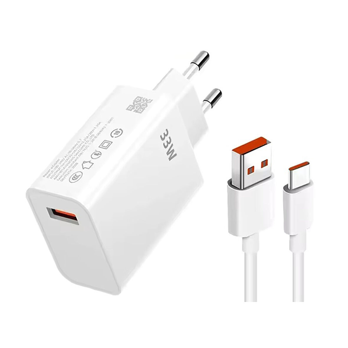 ScHitec 33W UsbA Çıkışlı UsbA to Type-C Kablolu Hızlı Turbo Fast Şarj Aleti Set Beyaz YKSR68