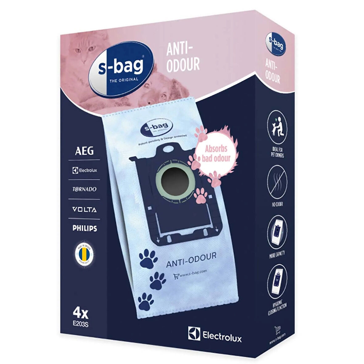 Electrolux E203S Anti-Odour 4'lü Koku Önleyici S-Bag Toz Torbası (9001684597)