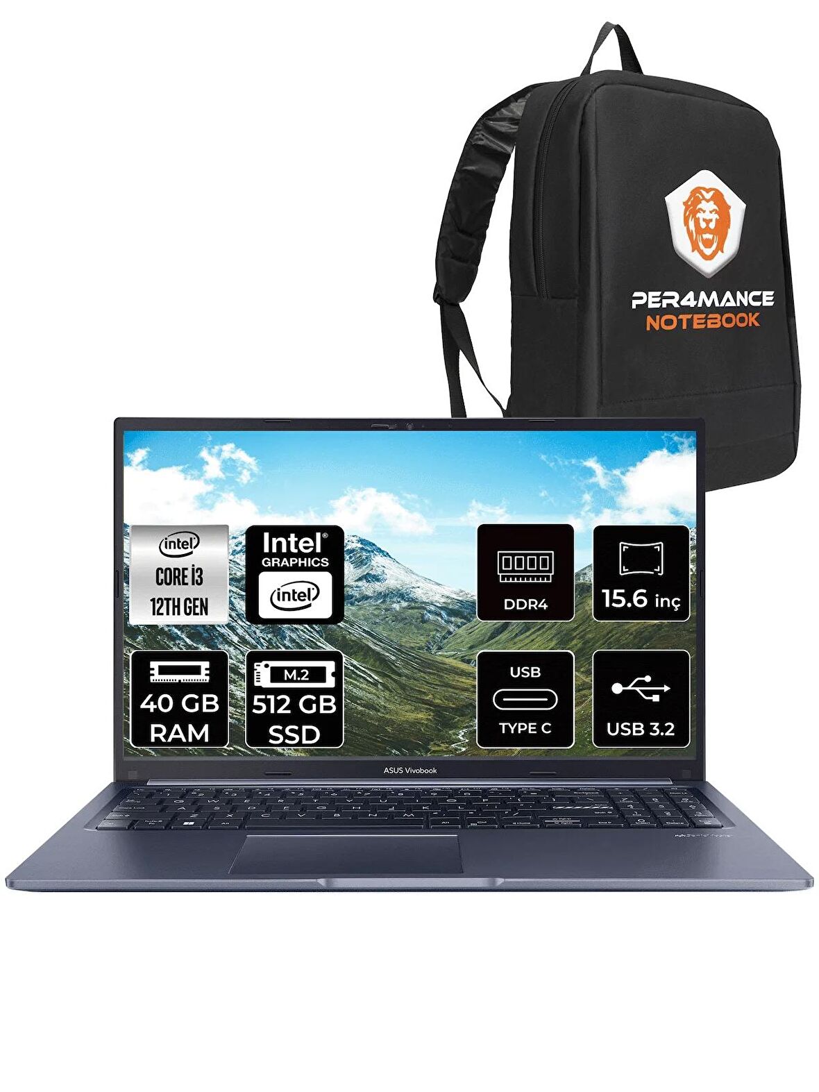 ASUS Vivobook 15 X1502ZA i3 1215U 40GB RAM 512GB SSD 15.6'' FHD FDOS EJ1645 & PER4 ÇANTA