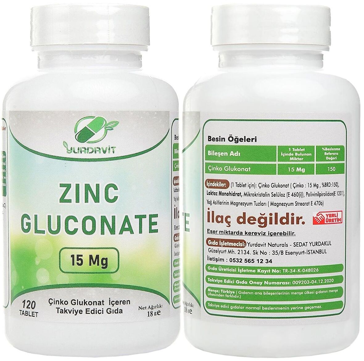 Yurdavit Zinc Gluconate Çinko Glukonat 120 Tablet Vitamin C 1000 Mg C Vitamini Kuşburnu 100 Tablet