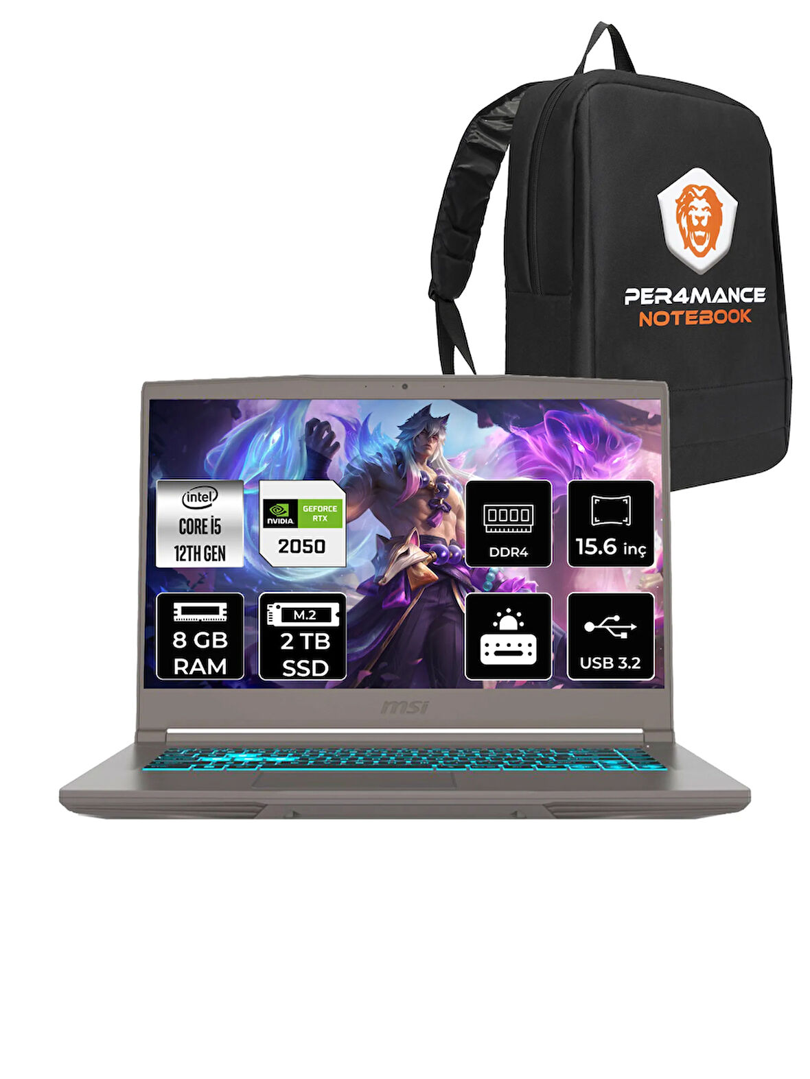MSI Thin 15 i5 12450H 8GB 2TB SSD RTX2050/4GB 15.6" FHD 144HZ FDOS B12UCX20TR & PER4 ÇANTA