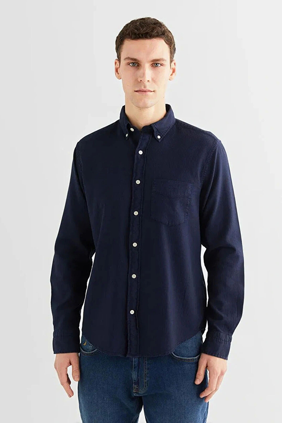 Gant Erkek Lacivert Regular Fit Düğmeli Yaka Gömlek