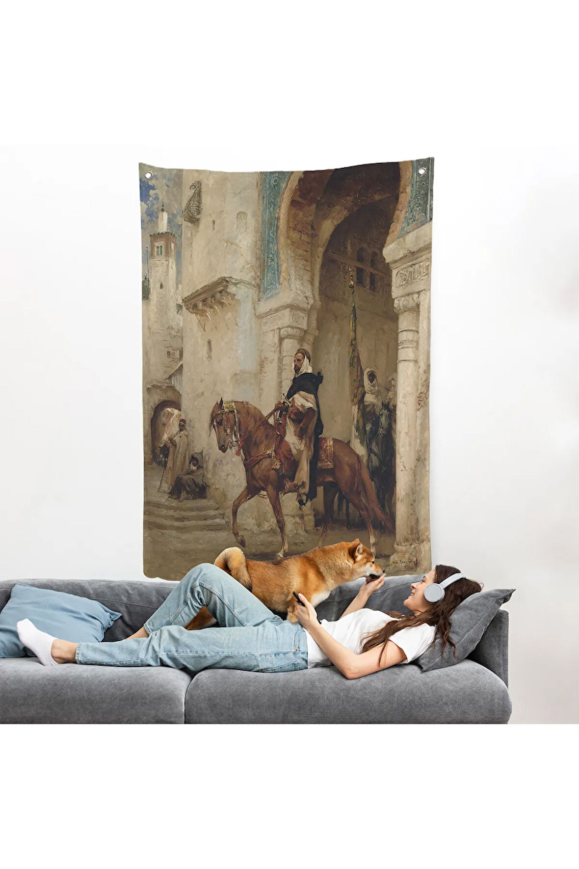 Henri Émilien Rousseau - Saraydan Ayrılan Süvari Duvar Örtüsü - Horseman leaving à palace-7330