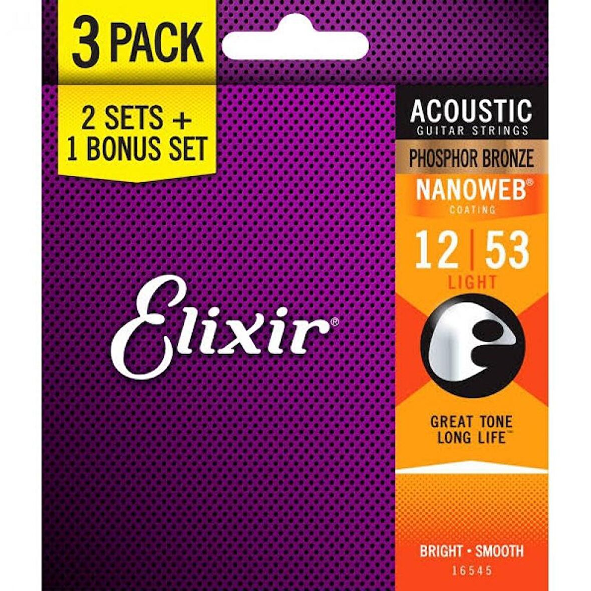 Elixir 16545 Nanoweb Phosphor Bronze 3\'lü Akustik Gitar Teli (12-53)