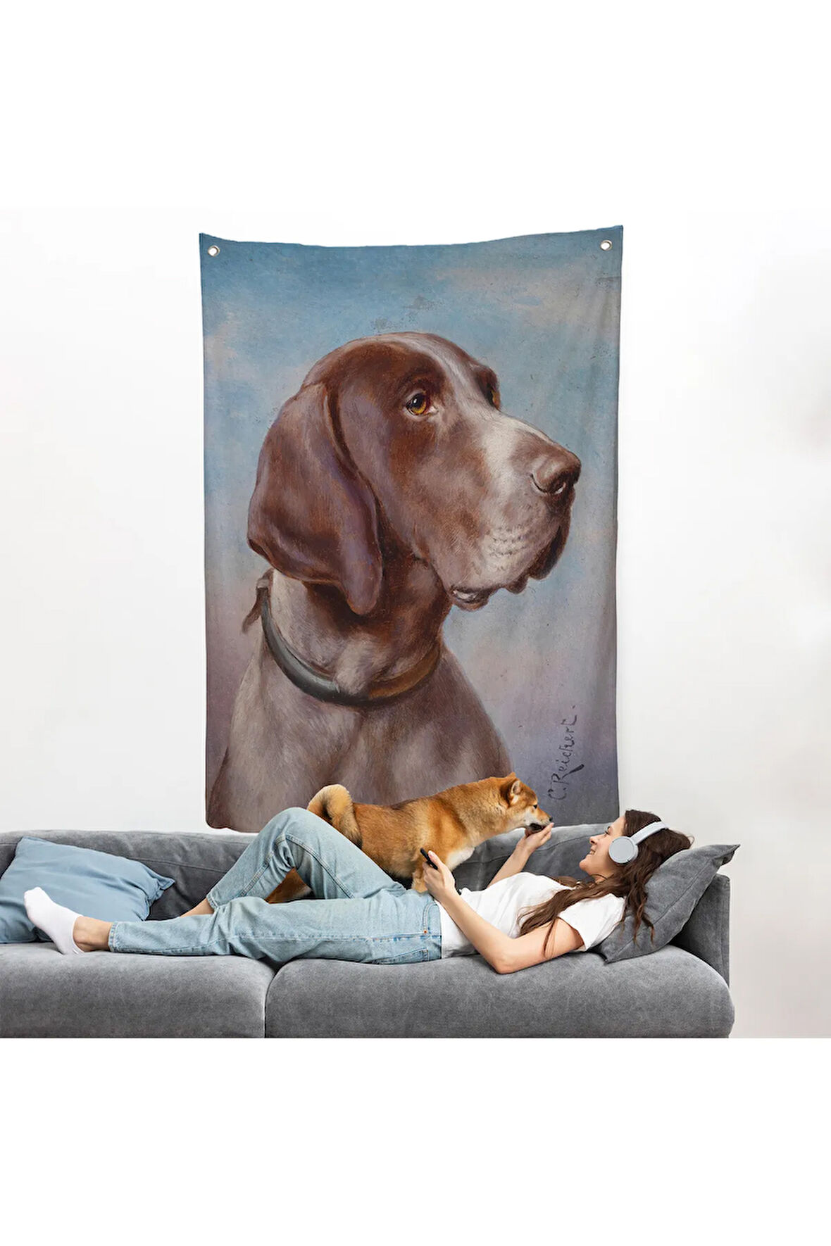 Carl Reichert Köpek Portre Duvar Örtüsü-7332