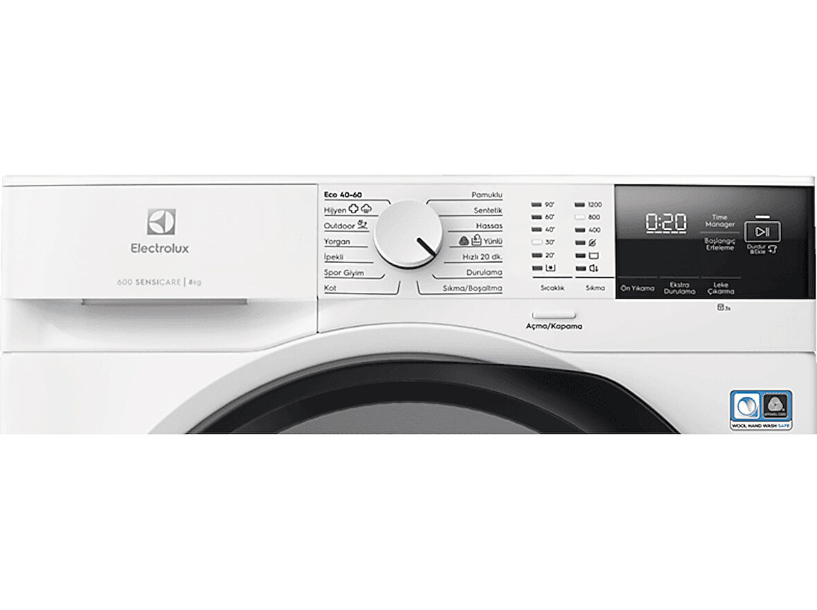 ELECTROLUX EW6F2282T A Enerji Sınıfı 600 Serisi SensiCare 8 kg 1200 Devir Çamaşır Makinesi Beyaz