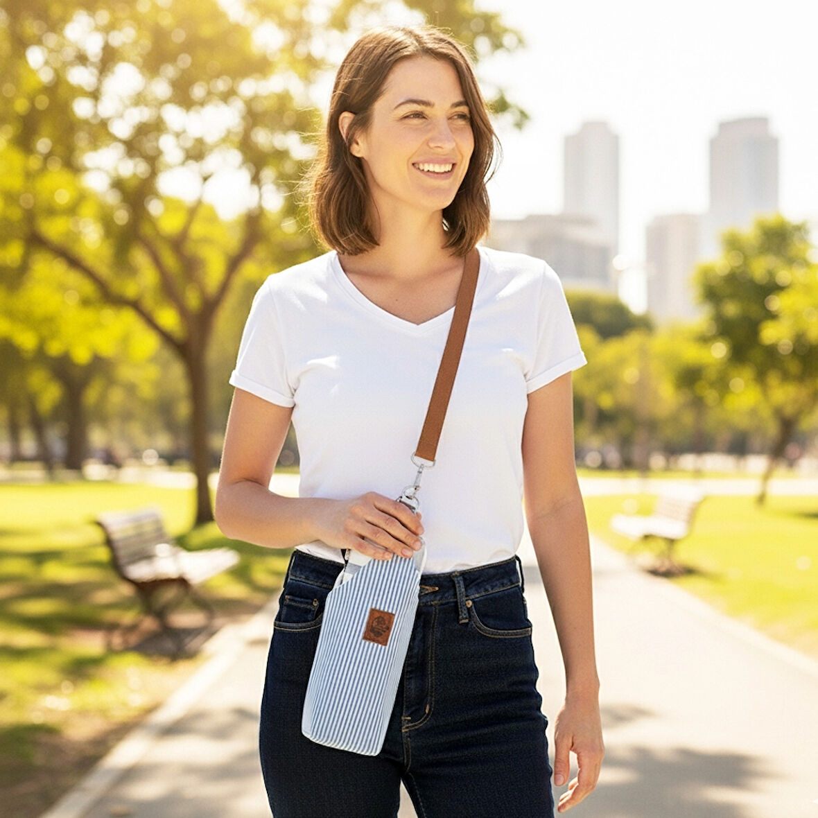 Woodycord El Yapımı U Model Çizgili Matara Termos Kılıfı  iceflow 0,89