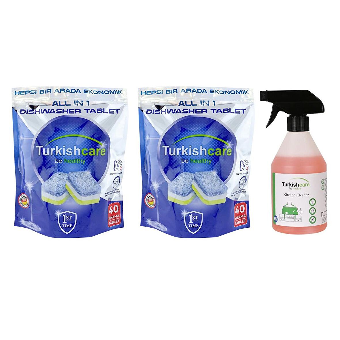 Turkishcare Bulaşık Makinesi Tableti 40 lı x 2 Ad + Mutfak Temizleme Spreyi  500 ml