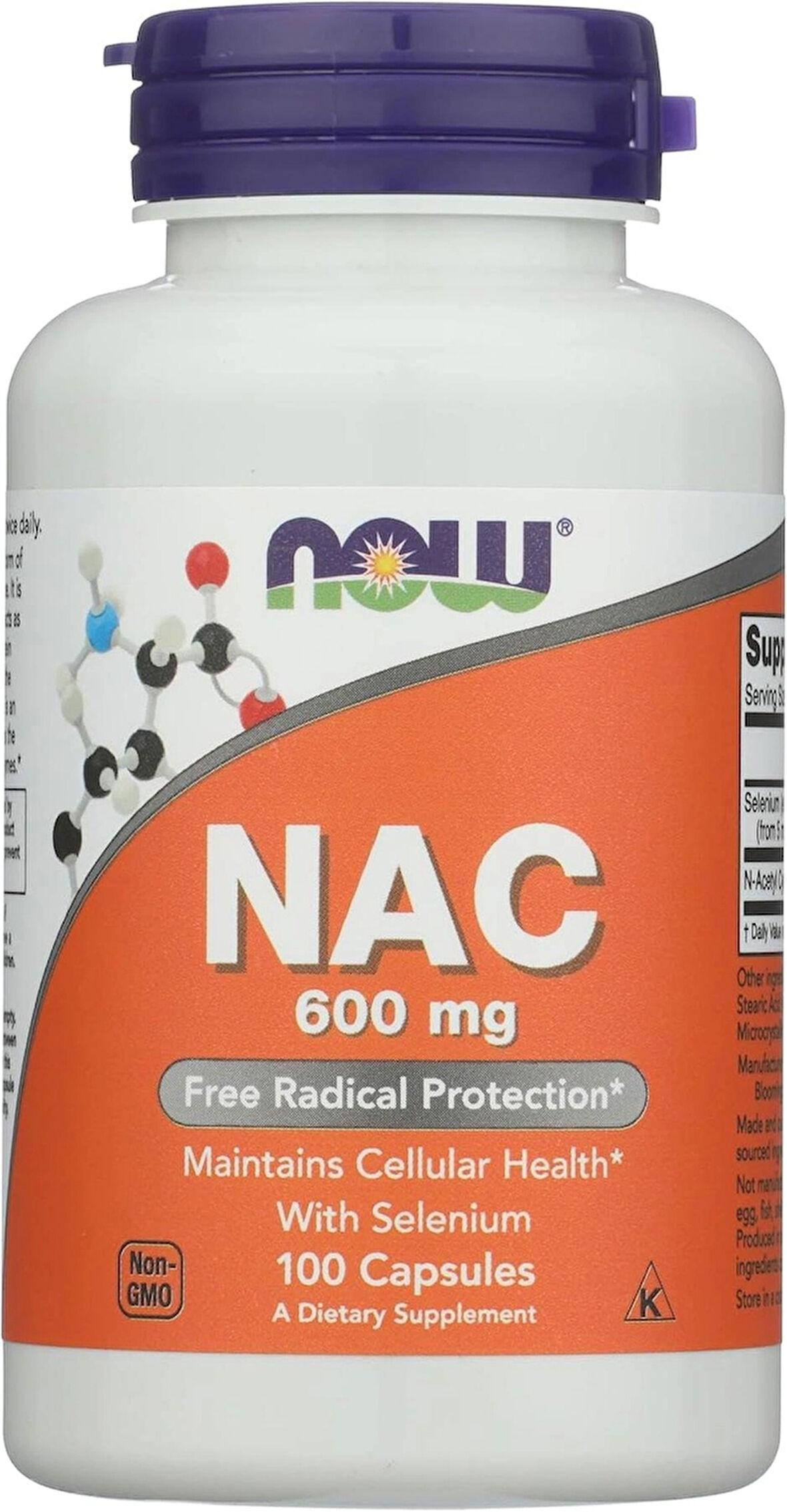 NOW NAC 600 MG MAINTAINS CELLULAR HEALTH WITH SELENIUM 100 CAPSULES