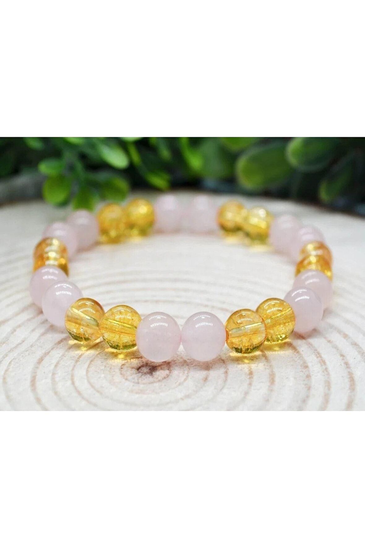 Pembe Kuvars Ve Sitrin Doğal Taş Bileklik 8 Mm