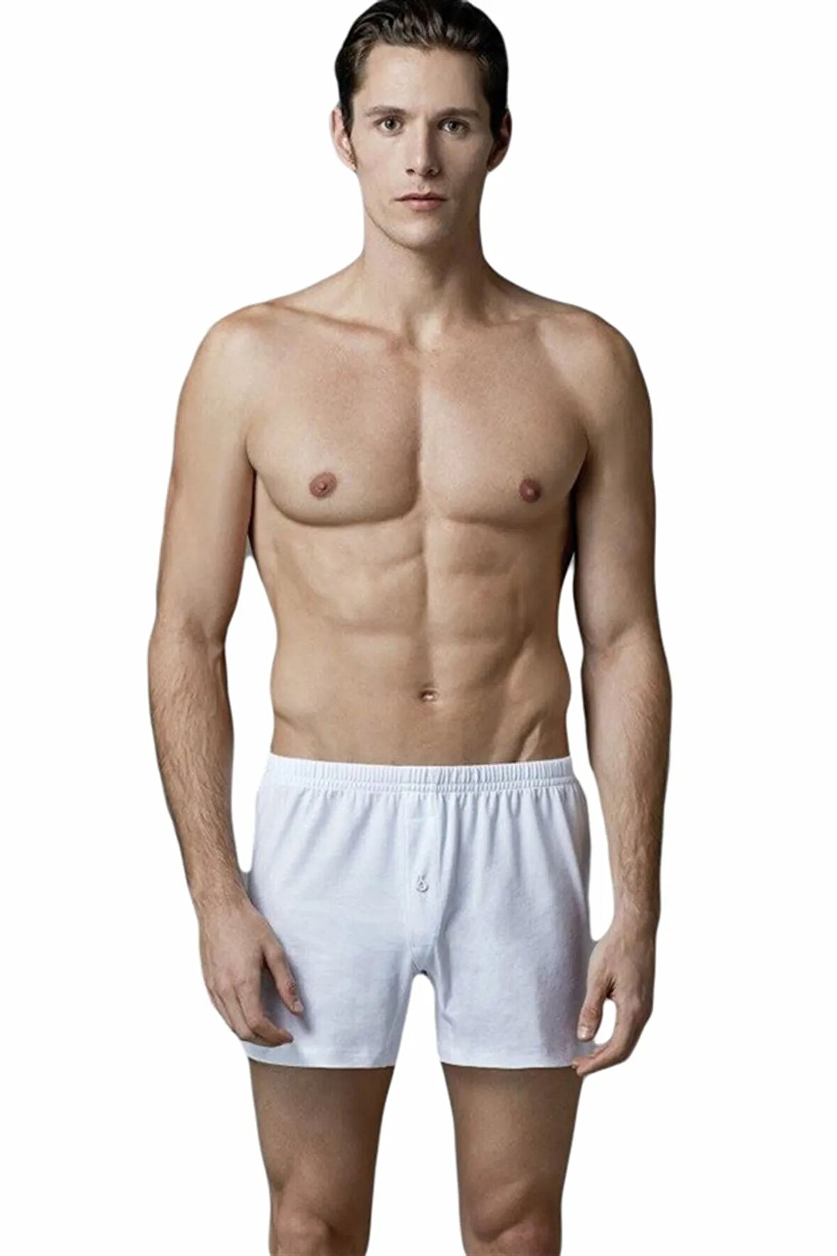Erkek Beyaz Düğmeli Regular Fit 2 Li Boxer