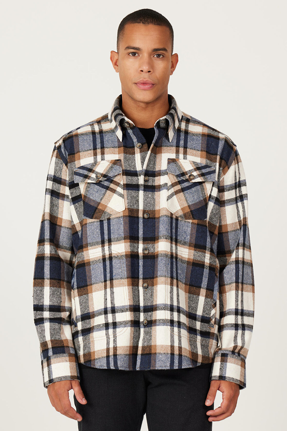 Oversize Fit Geniş Kesim Gizli Düğme Yaka Desenli Gömlek Ceket
