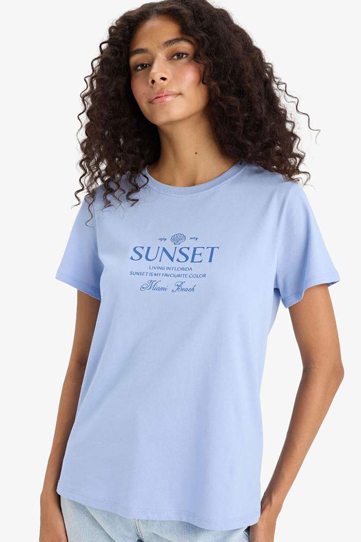 Regular Fit Bisiklet Yaka Slogan Baskılı Penye Kısa Kollu Tişört