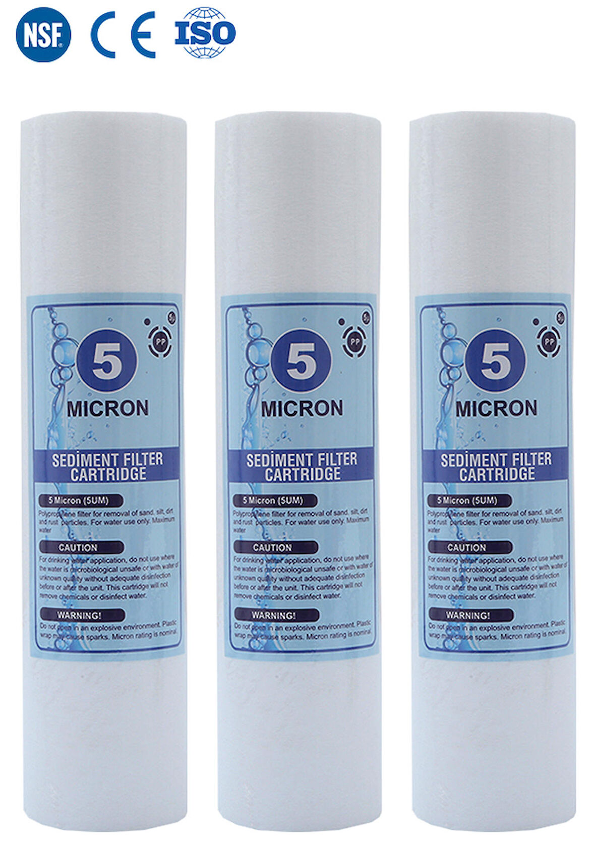 Açık Kasa Su Arıtma Cihazı 10 İnc 5 Mikron Sediment Spun Filtre (Toz,tortu Filtre) 3 Adet