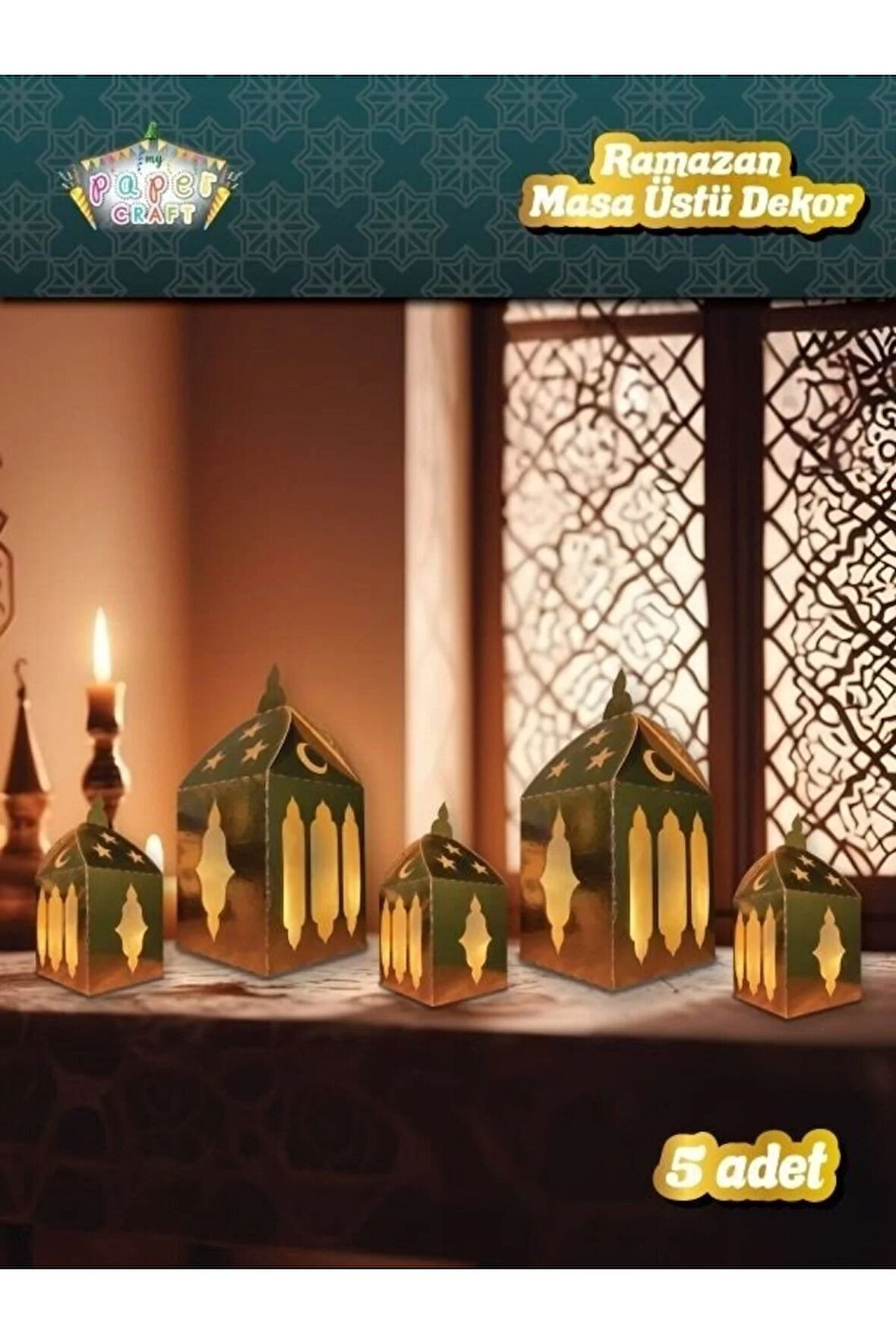 RAMAZAN MASA ÜSTÜ DEKOR RAMAZAN TEMALI GOLD 5 Lİ