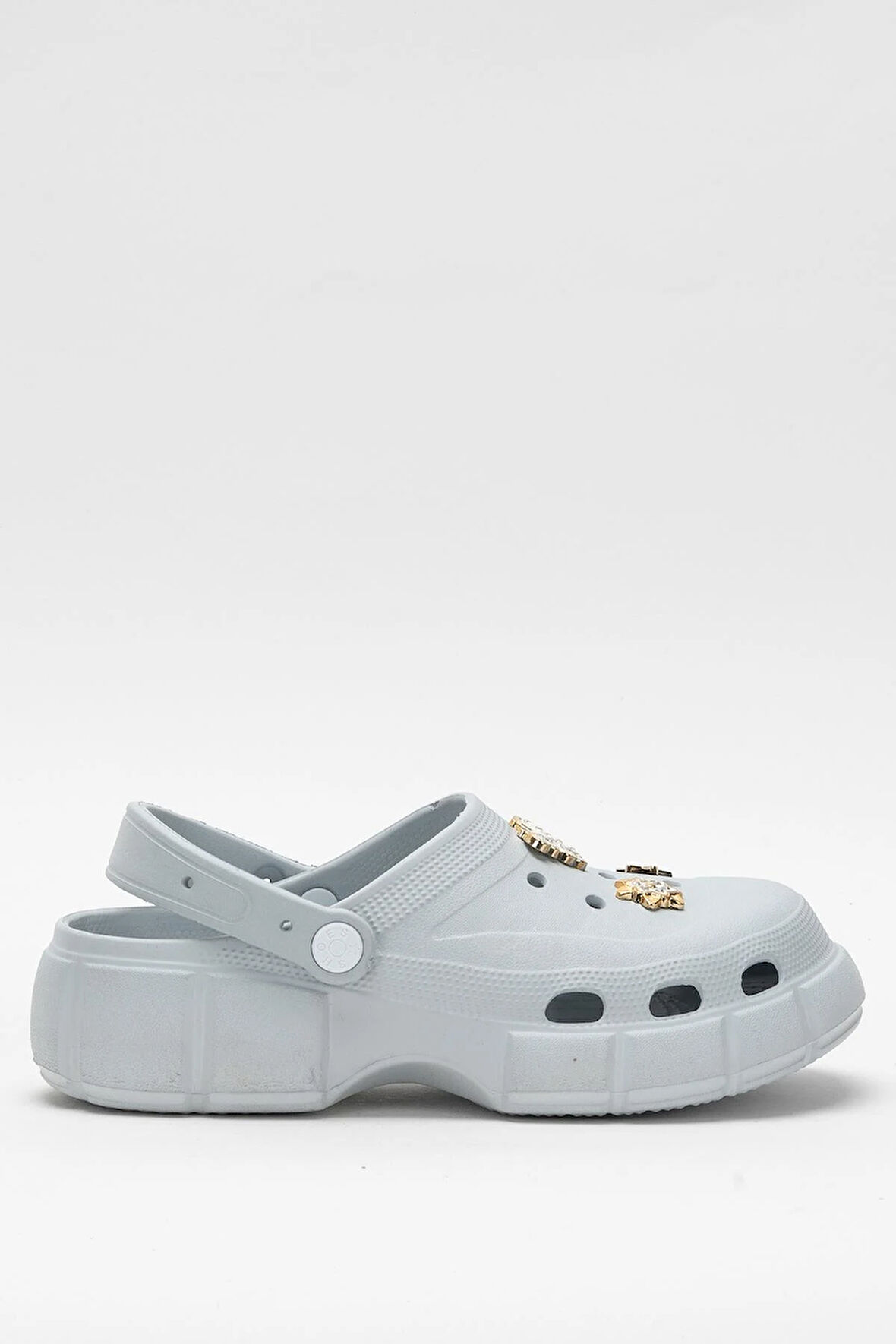 Yüksek Taban Taşlı Rahat Comfort Kadın Sandalet GRİ