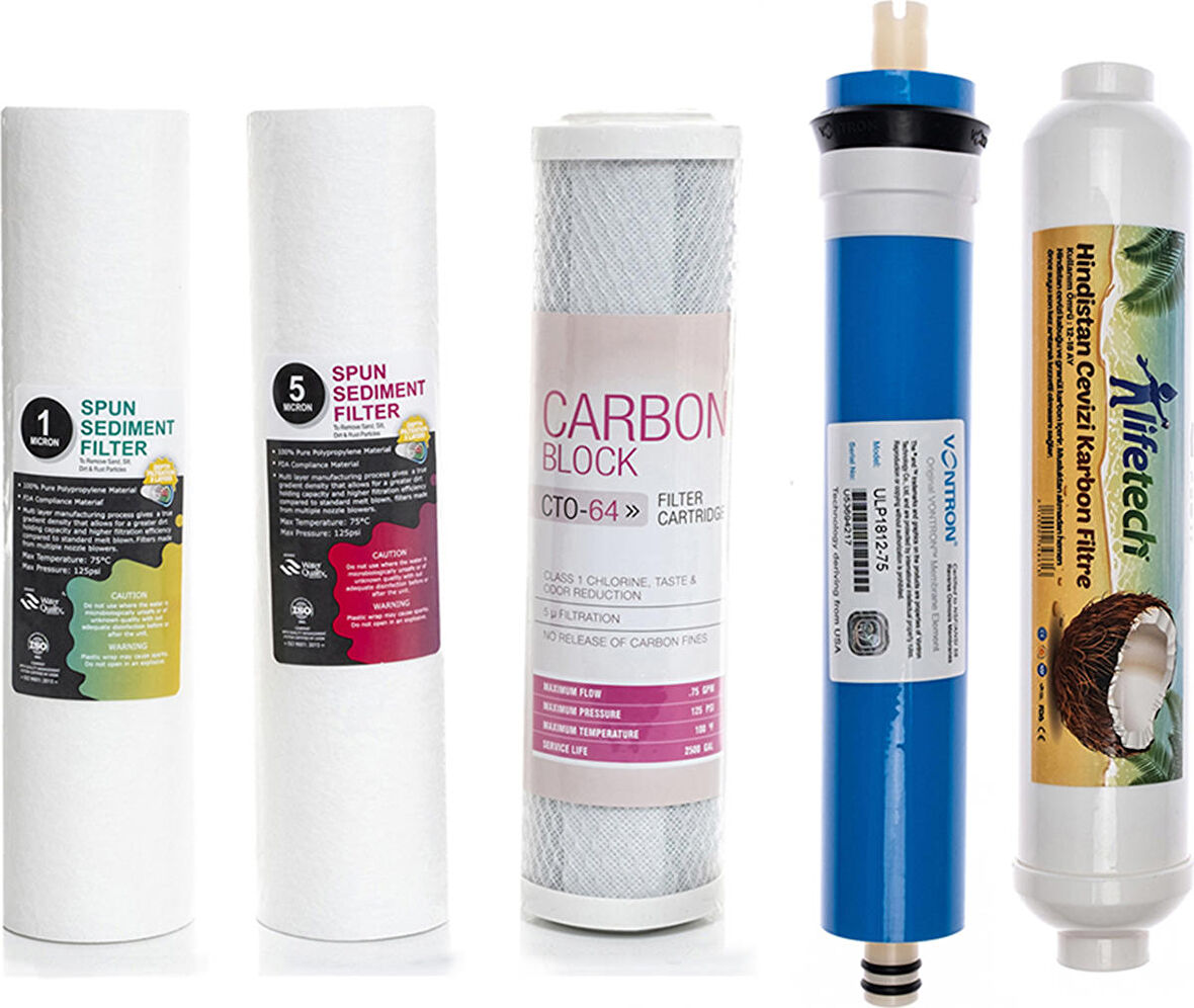 Sulook Açık Kasa Su Arıtma Cihazlarına Uyumlu 5'li Filtre Seti Vontron Membranlı