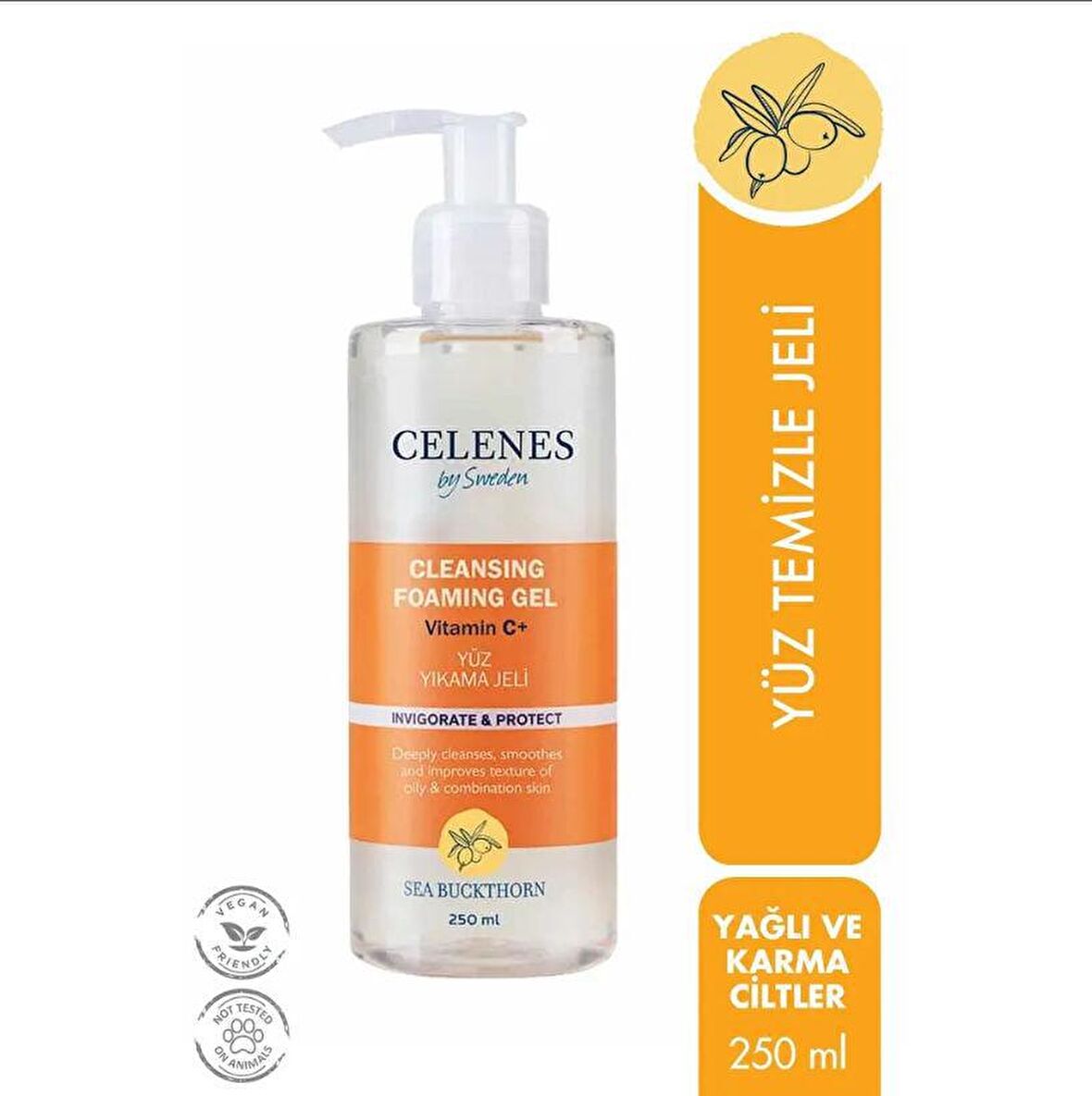 Celenes Sweden Karma ve Yağlı Cilt için Dengeleyici C Vitaminli Yüz Temizleme Jeli 250 ml 