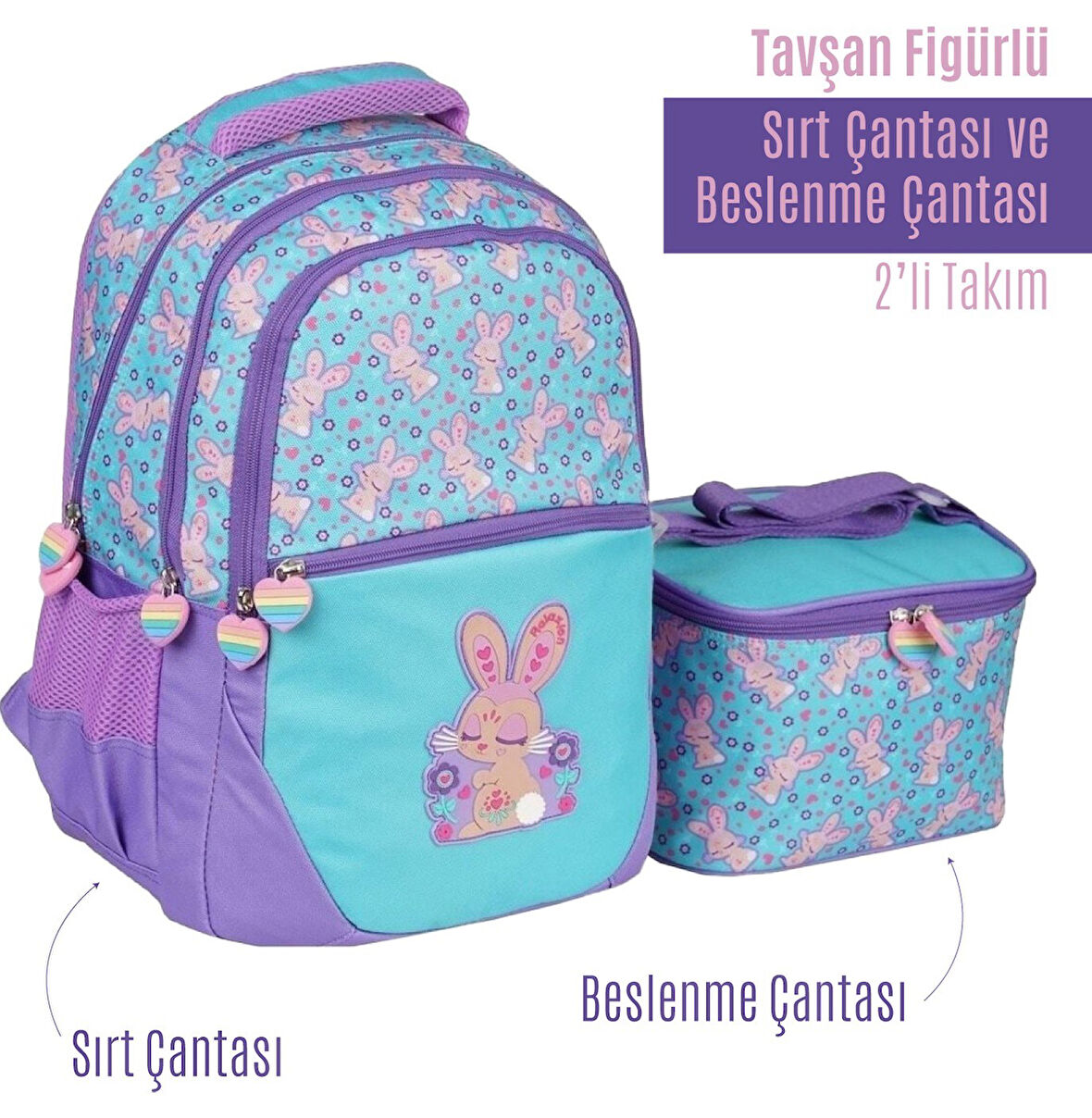 Relaxion 1350 Yeşil Tavşanlı Beslenmeli İlkokul Çantası