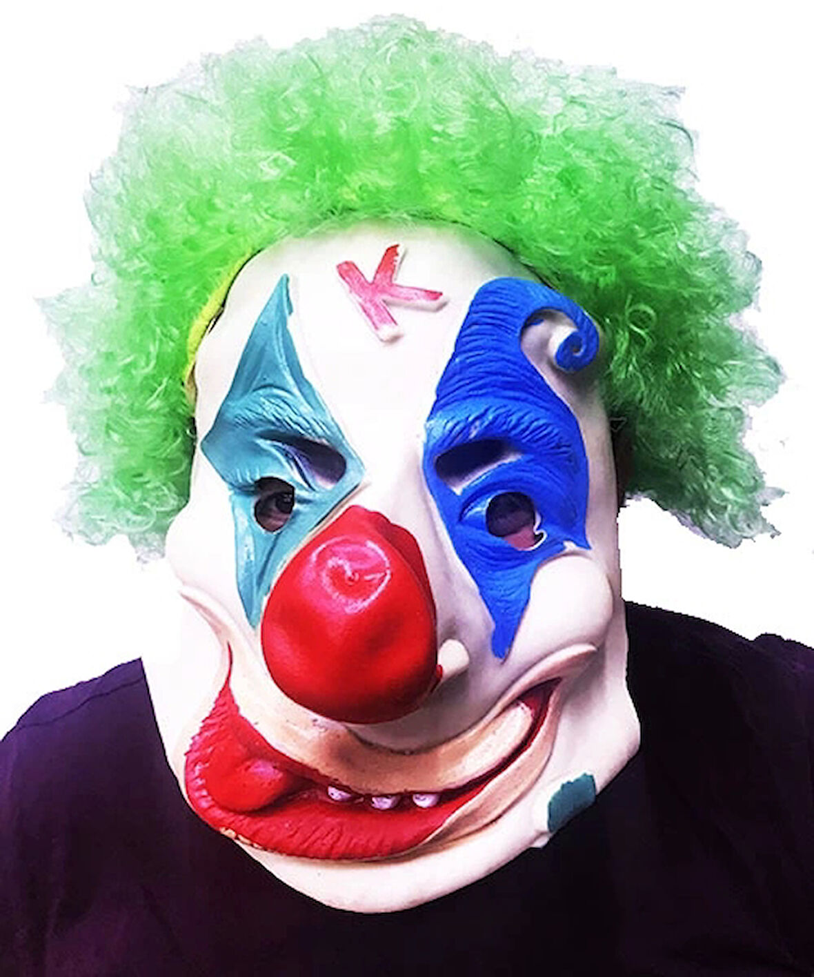 Yeşil Afro Peruklu Palyaço Maske