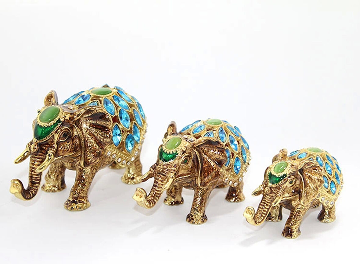 Swarovski Taşlı 3'lü Fil Figürü Model 2