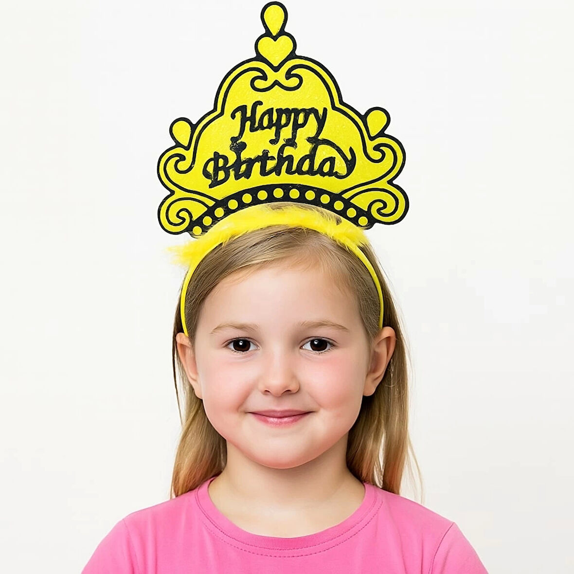 Sarı Happy Birthday Prenses Tacı – Doğum Günü Taç Aksesuarı