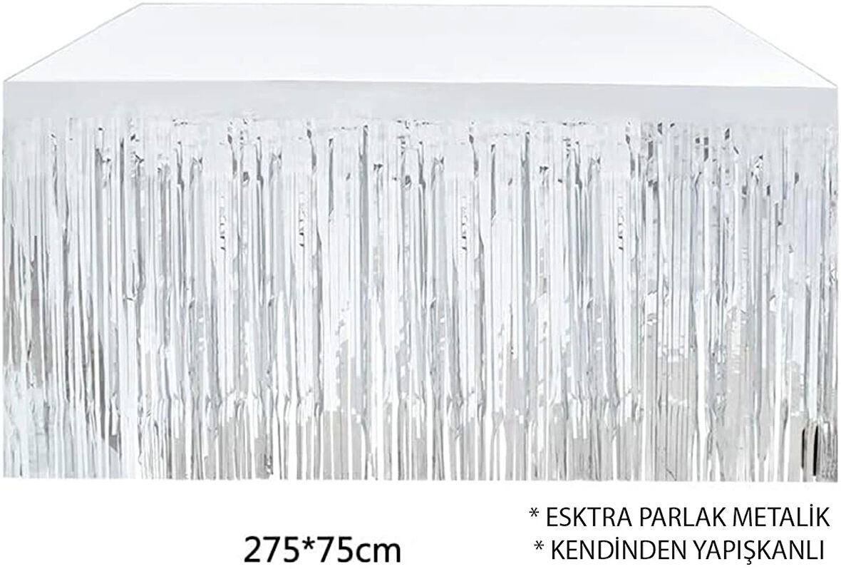 Gümüş Metalize Masa Eteği 275x75 Cm – Kendinden Yapışkanlı