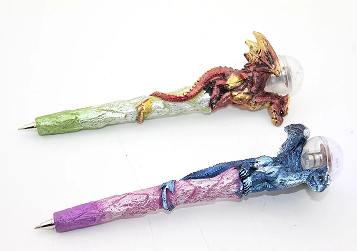 Dragonlu Polyester Işıklı Tükenmez Kalem