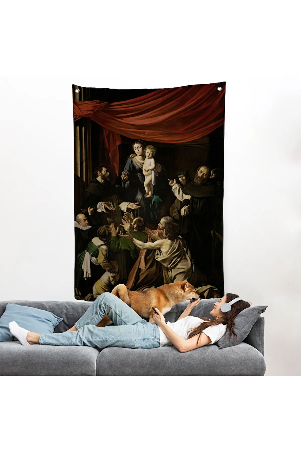 Caravaggio - Tesbih Madonnası Duvar Örtüsü - Madonna of the Rosary-7360