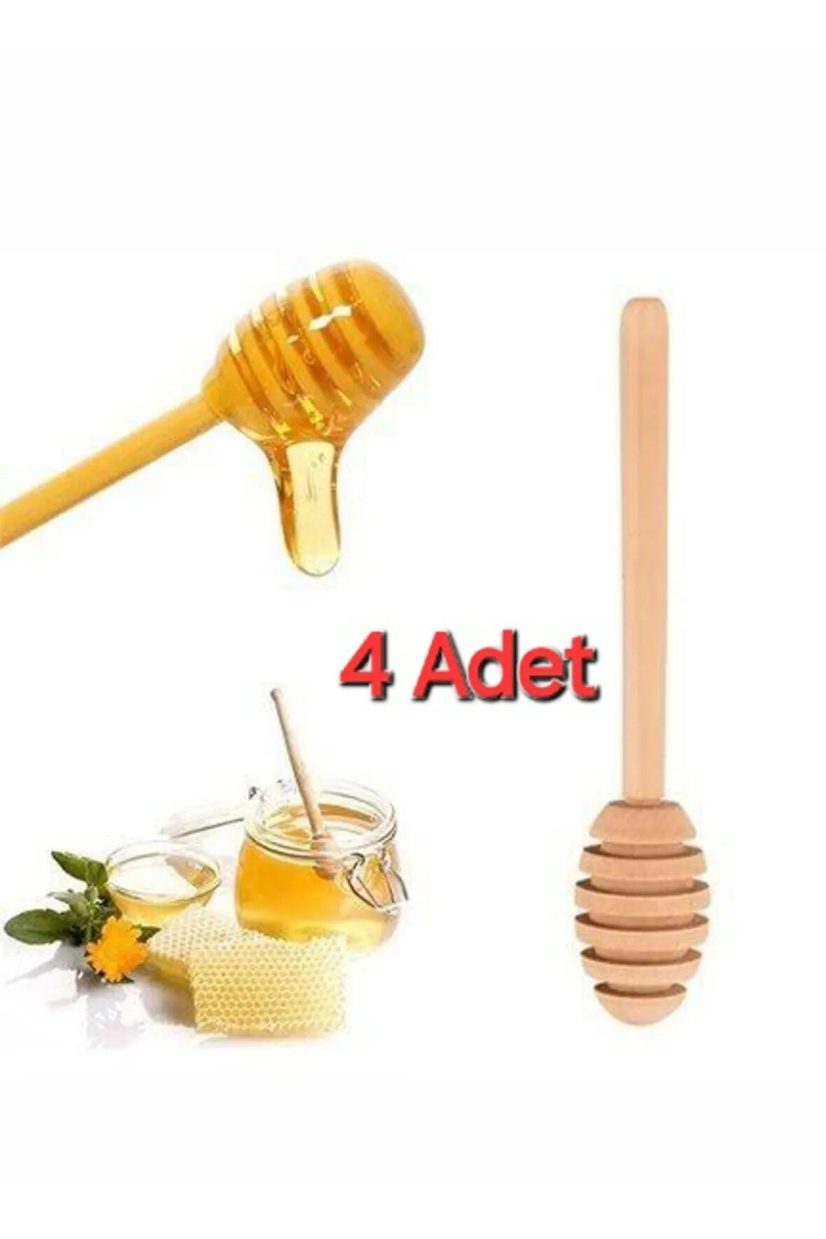 4 Adet Ahşap Bal Kaşığı 10 cm