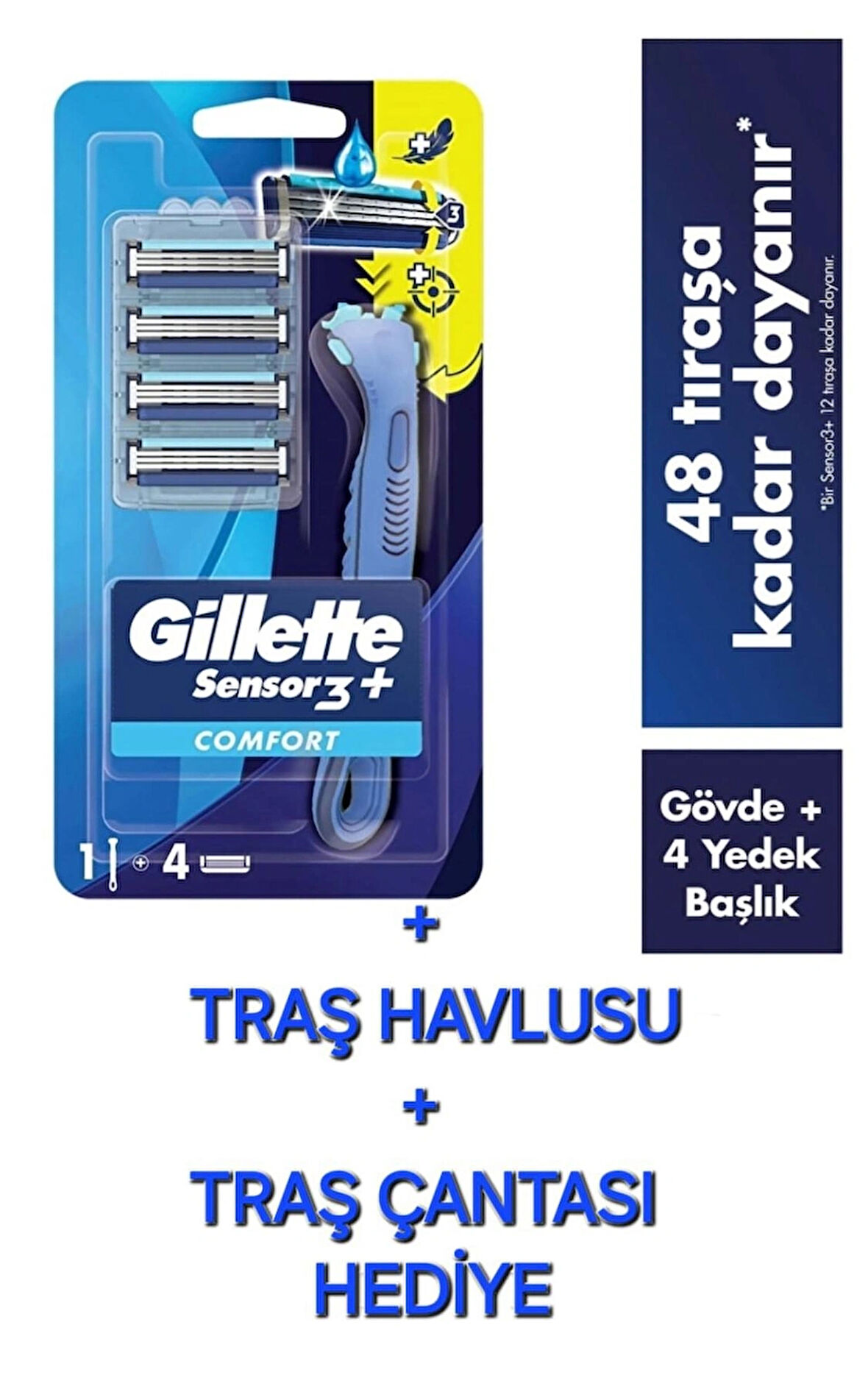 Gillette Sensor3+ Comfort 4'lü Yedek Bıçağı Başlıklı Tıraş Makinesi Hediyeli