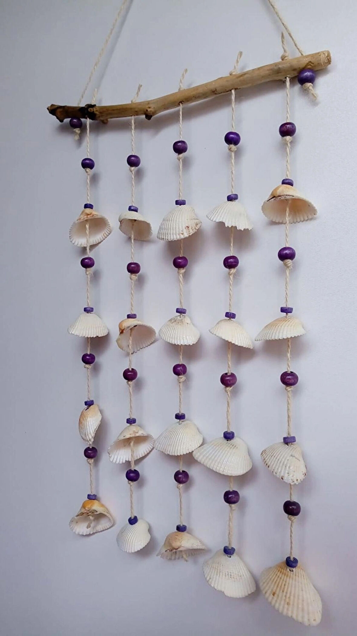 Mor Boncuklu Deniz Kabuğu Figürlü Rüzgar Gülü