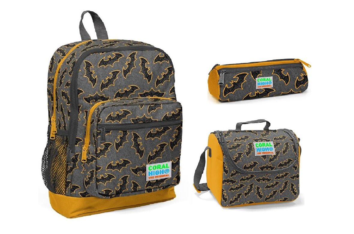 Coral High Yarasa Desenli Beslenme Okul Çantası + Kalemlik