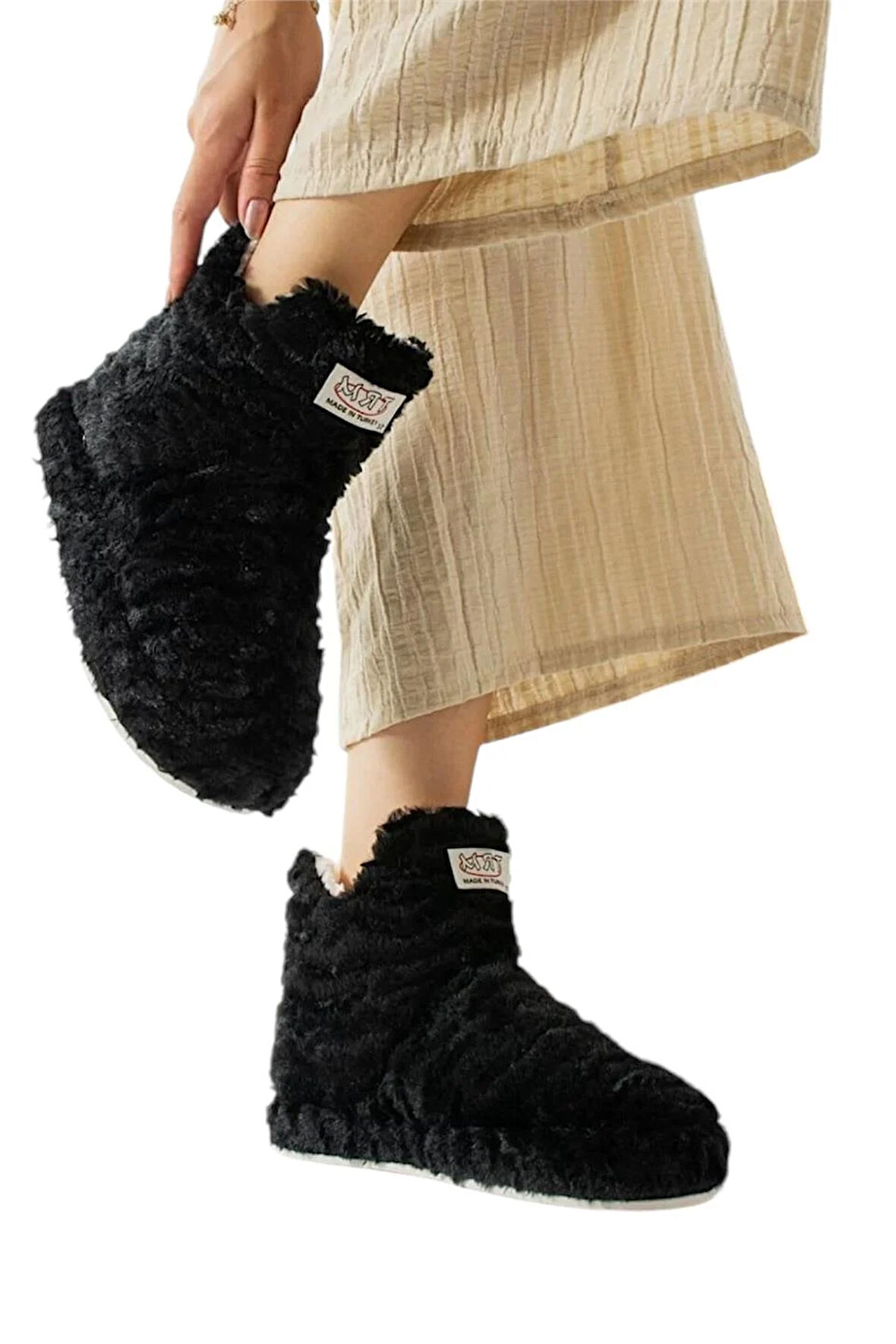 Kadın Panduf Kaydırmaz Taban Ev Botu Kalın Hafif Taban SİYAH