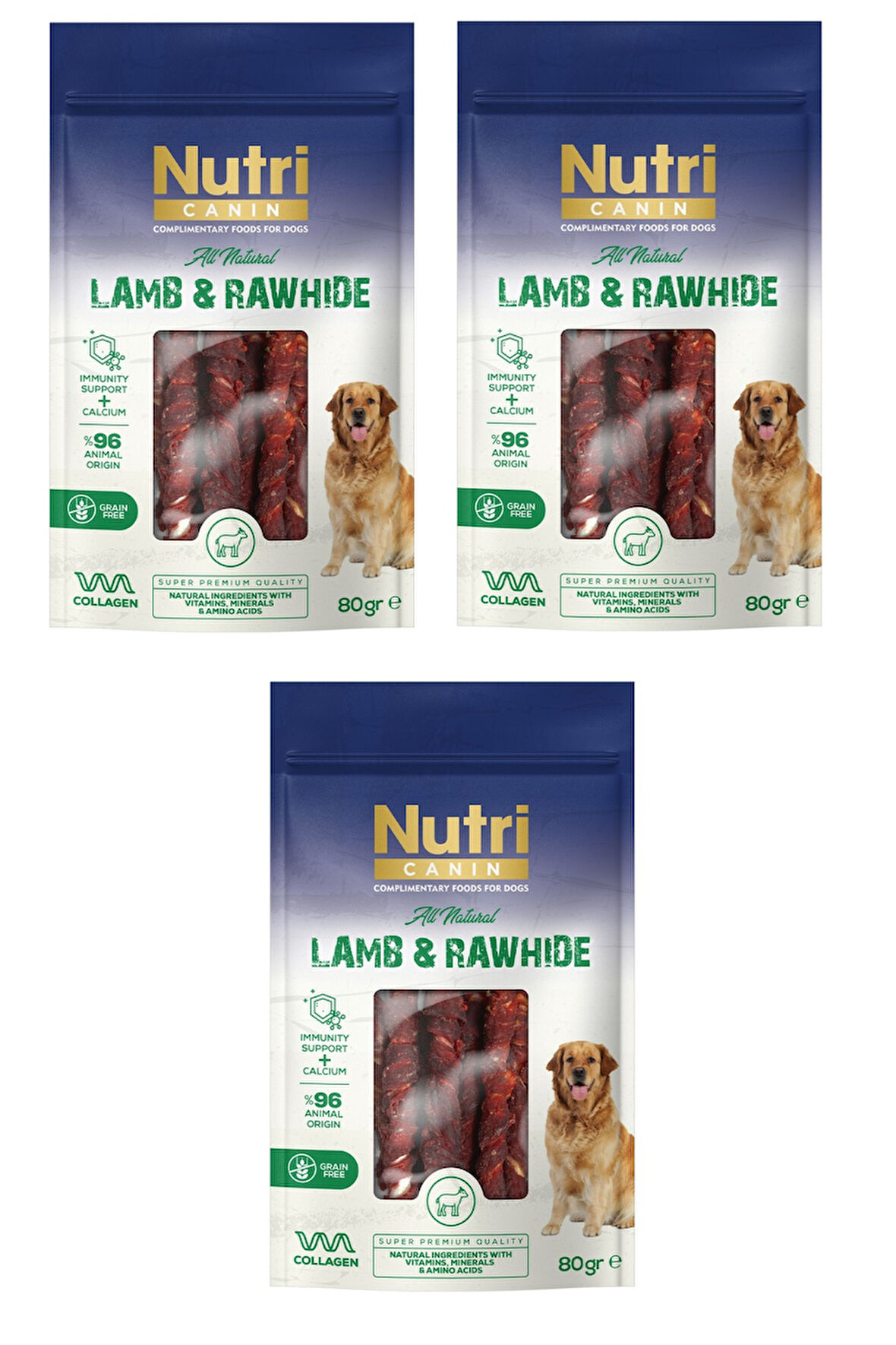 Nutri Canin Rawhide Kuzu Etli Köpek Ödülü 80 Gr. X 3 Adet
