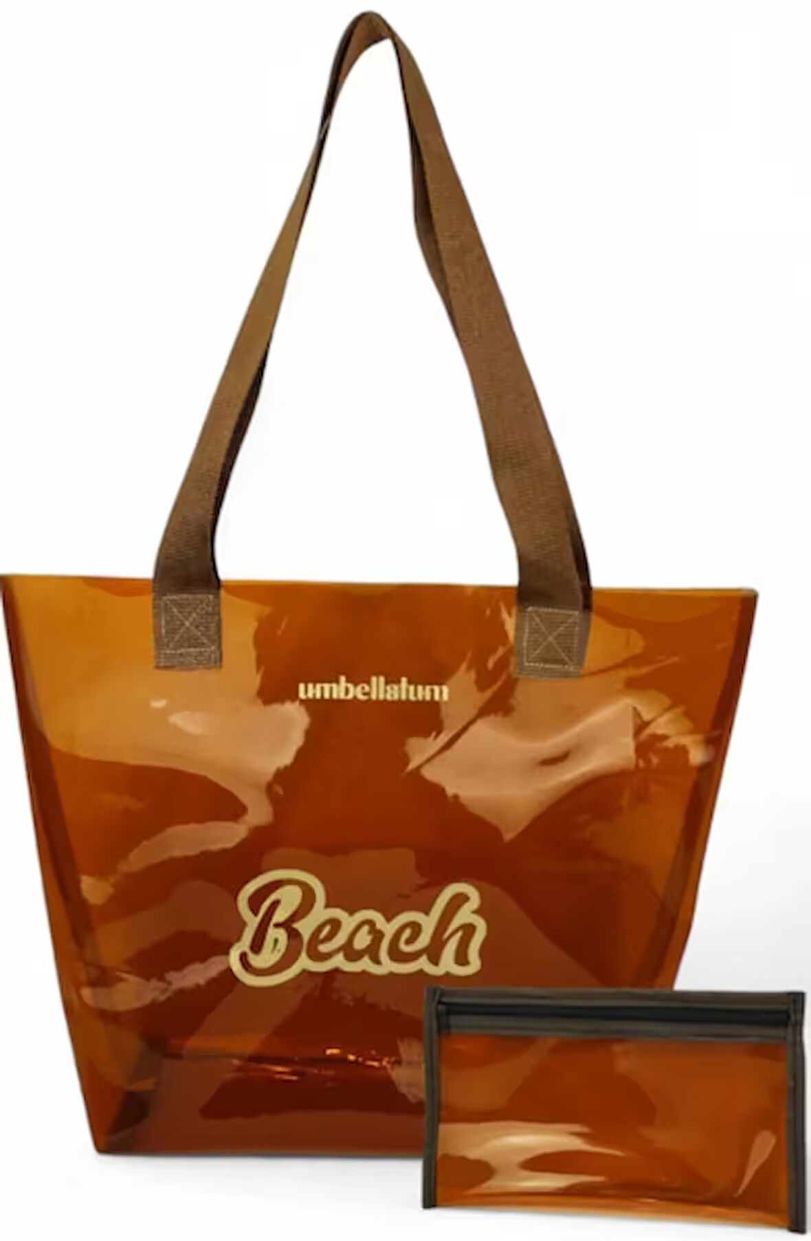 Kahverengi Kadın Beach Baskılı Şeffaf Plaj Çantası ve cüzdanı