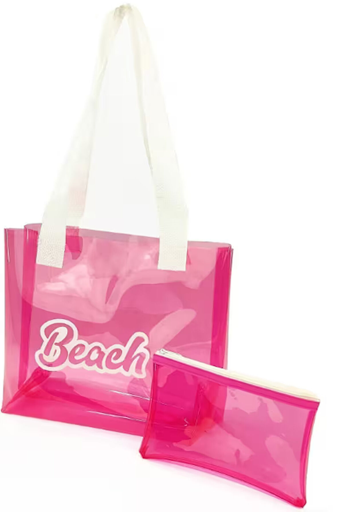Pembe Kadın Beach Baskılı Şeffaf Plaj Çantası ve cüzdanı