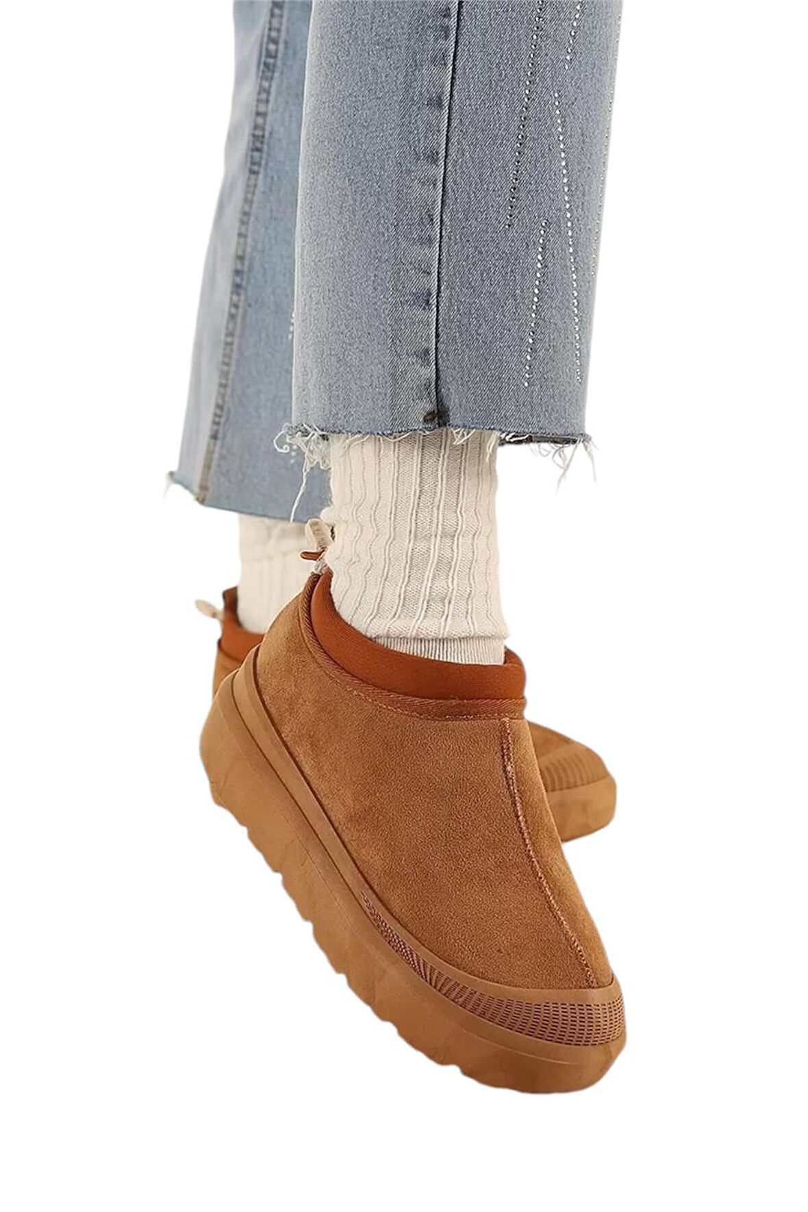 Süet Kalın Taban İçi Kürklü Arkadan Lastikli Kadın Bot TABA
