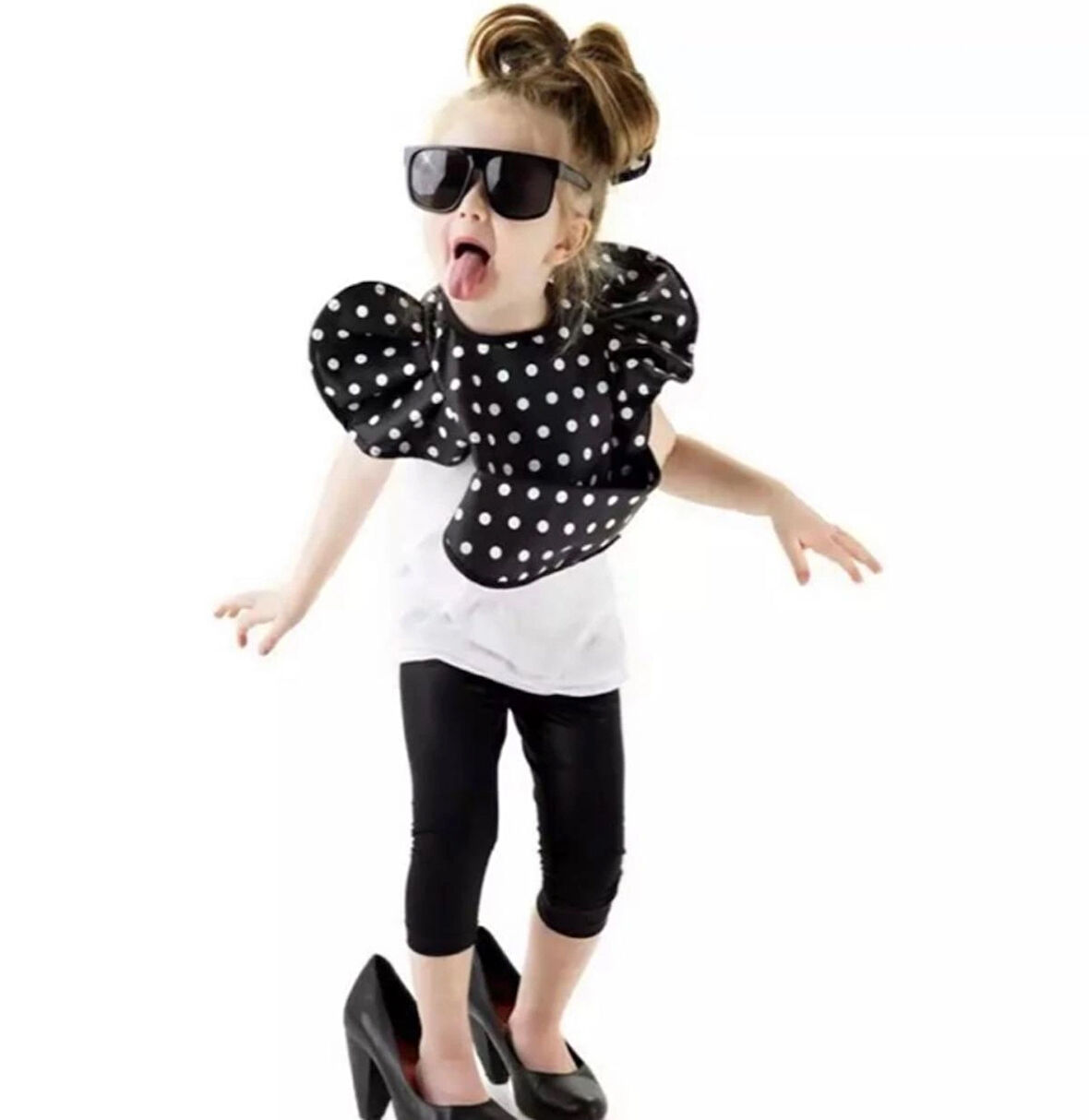 Petityu Cool Kız Çocuk Şirin Siyah Beyaz Puantiyeli Mama Önlüğü